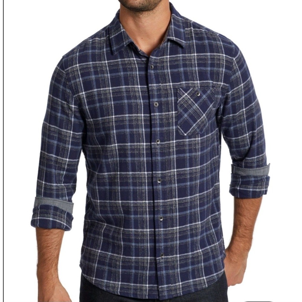 Flag & Anthem Mens Plaid Shirt Flannel Button Up Size M Blue White NWT